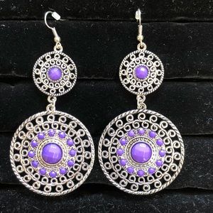 Silver and purple statement earrings